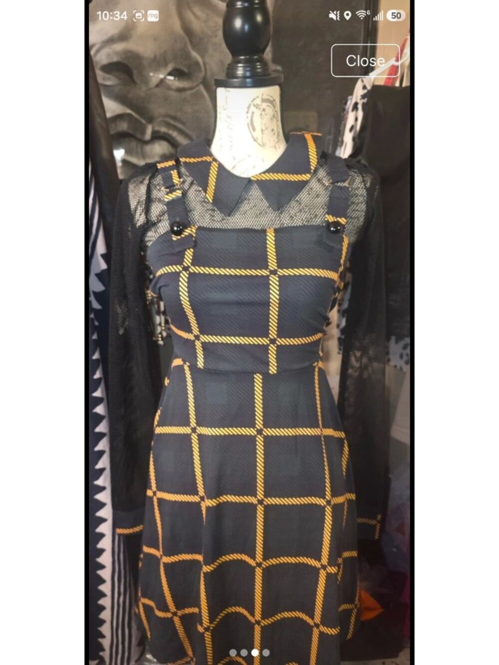 Jawbreaker Womens Plaid Mesh Sleeve Dress With Keyhole Back Grey & Yellow Size S